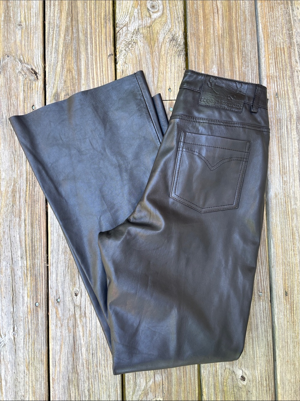 BOD & CHRISTENSEN | Black Genuine Leather Edgy Boot Cut Flare Pants | Size 8